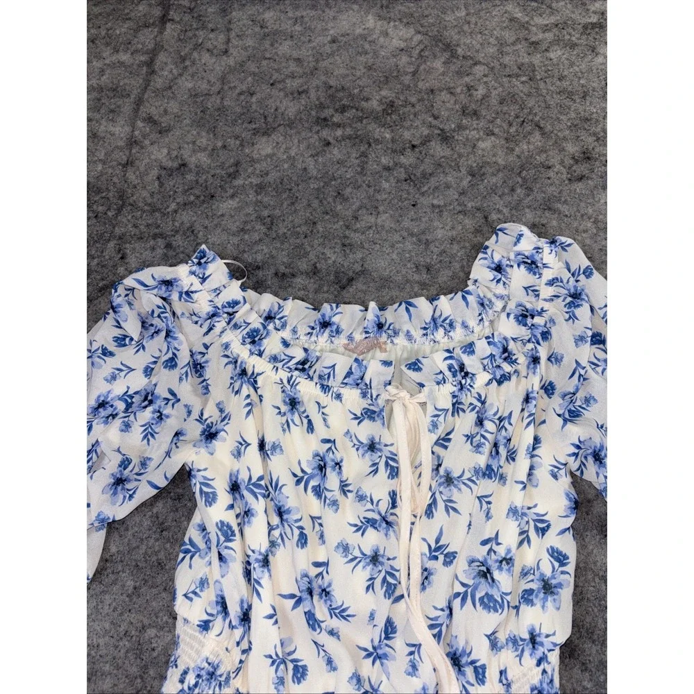 Love Colette Maxi Dress Women's Small Blue Floral Ruffle Elastic Waist Fairycore